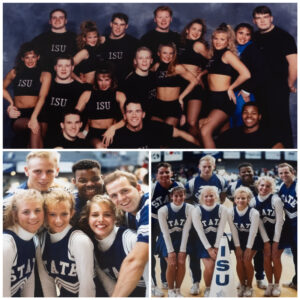 A collage of 1990's Indiana State University cheerleaders.